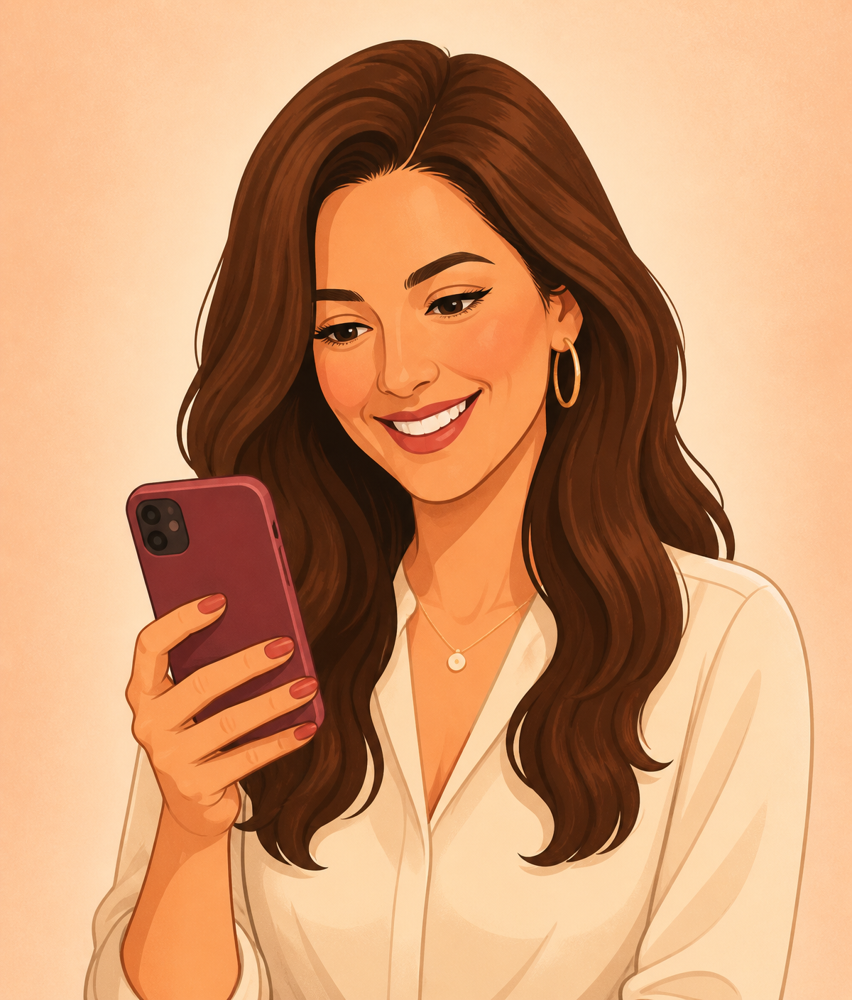 Ilustração da Mari procurando promoções e achadinhos no celular